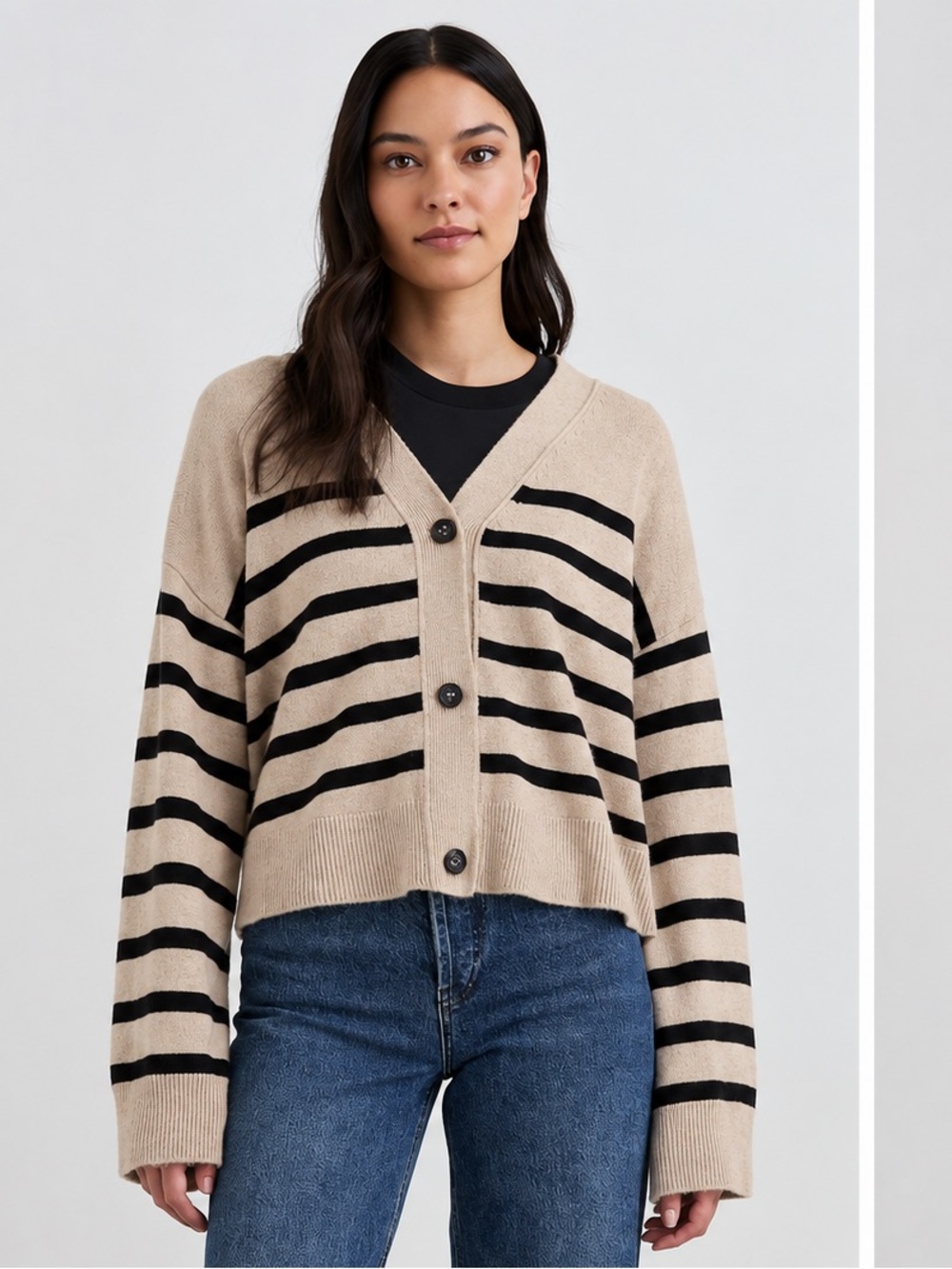 Rails Geneva Cardigan Oatmeal Black Striped Sweater Size M $268